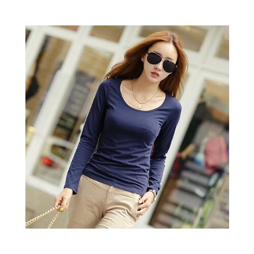 2021 Spring Womens Slim Basic Shirt 100% Cotton Solid Color Long-sleeve T-shirt Female Plus Size Shirt Top Free shipping