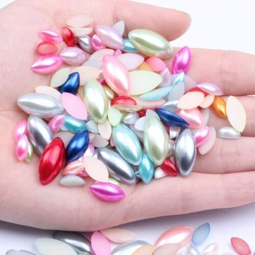 New Half Pearl Mix Color Marquise Shape 5x10mm-9x20mm Imitation Pearls Flatback Great For Nail Cellphone Laptop Art Decoration