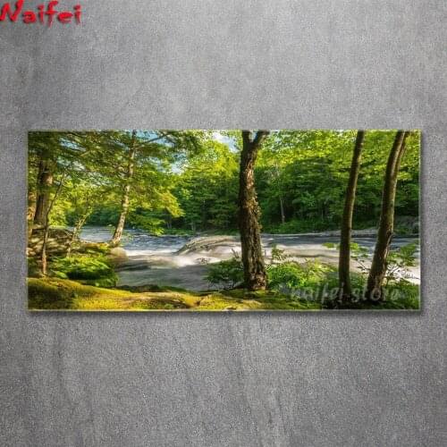5D Diamond Embroidery glass River In The Forest Mosaic Rhinestones Diamond Painting Landscape Cross Stitch Kits Home Decor