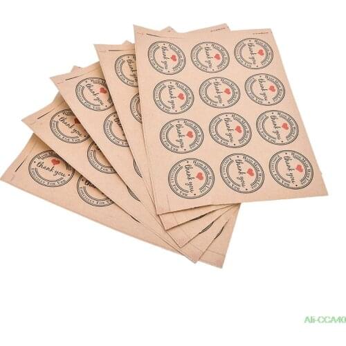 60pcs DIY Scrapbooking Thank You Heart Kraft Sticker Cookie Cake Gift Labels Stickers Kitchen Sweets Party Seal Sticker