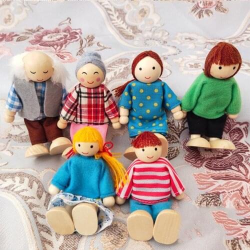 7Pcs/Set Cartoon Family Wooden Movable Jointed Doll Parent-child Toys Kids Gift Kids Gift Parent-child Toys