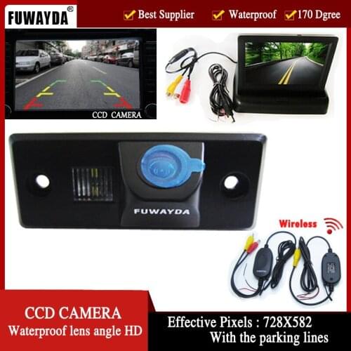 FUWAYDA Wrieless CCD HD Car Rear View Camera for PORSCHE CAYENNE VW SKODA FABIA TIGUAN TOUAREG with 4.3 Inch foldable Monitor