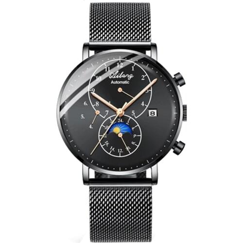 Automatic Mechanical Business Men Watches Top Brand Luxury Waterproof date Calendar Moon Phase Self-Wind Wristwatch Relogio NEW