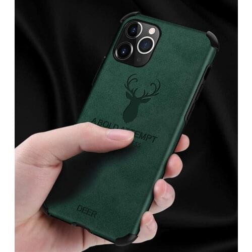 For iPhone 11 Pro Max Case with deer Pattern Airbag Shockproof Anti-fall TPU Soft Edge leather Back Cover Protective Case
