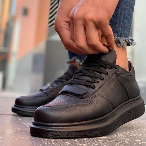 Chekich Mens Shoes Black Color Lace Up Artificial Leather 2021 Summer and Fall Seasons Sneakers Casual Breathable Vulcanized Lightweight Velcro Band Odorless Comfortable Suits Office Solid High Sole CH073 V7