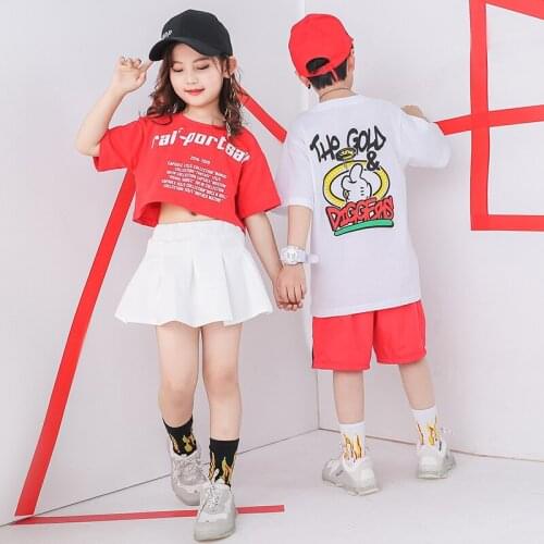 Hip Hop Kids Ballroom Dancing Costumes for Girls Boys Stage Wear Jazz Dance Costumes Clothes Party Crop Top T Shirt Shorts Pants