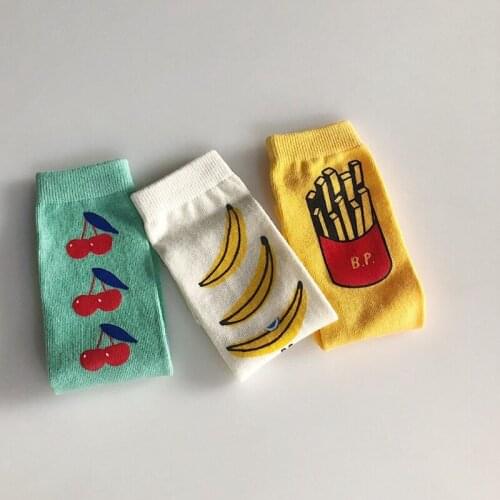 Kids Boys Girls Candy Color No Heel Middle Height Socks, Baby Infant Cotton Fries Fruit Banana Middle Socks