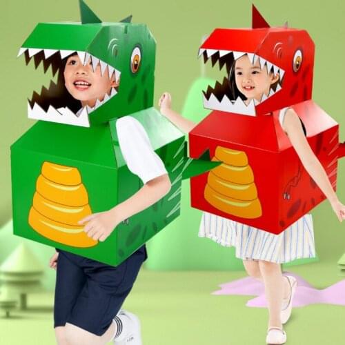 DIY Carton Dinosaur Cosplay Custome Funny Kids Clothes Paper Assembled Tyrannosaurus Jigsaw Educational Toys for Children