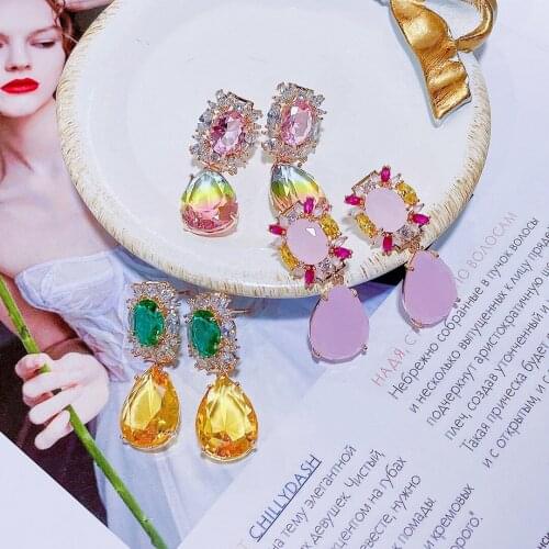 EYER New Arrival Luxury colorful water drop shiny crystal zircon fashion dangle earrings for women wedding party dating jewelry