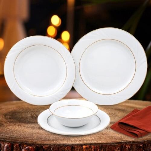 Porcelain Soprano 24-Piece Dinner Set -6 Service Plates -6 Soup Bowls -6 Cake Plate -6 Deep Plate Product Color White