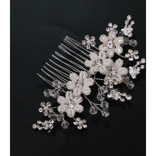 Exquisite Bridal Handmade Pearl Flower Hair Comb Hand-Painted Leaves-crystal Jeweled Wedding Dress Hair Accessory BN