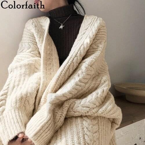 Colorfaith New 2020 Womens Sweaters Autumn Winter Fashionable Bat Sleeve Cardigans Oversize Warm Wild Knitwear Tops SWC8571