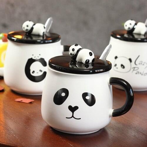 Carton Panda Ceramic Mugs Creative Mugs with Cover Korean Student Water Mugs