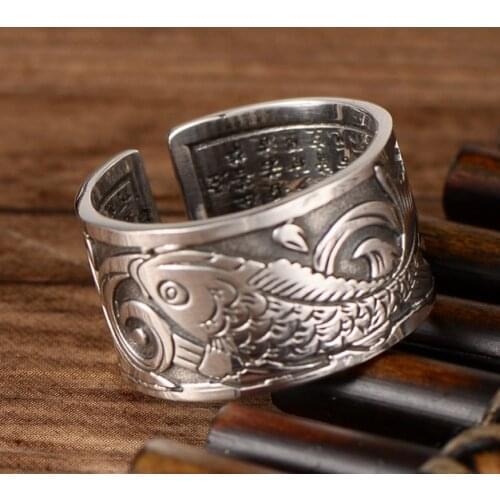 999 STERLING SILVER Cute Lucky fish RING jewelry adjustable size A2767