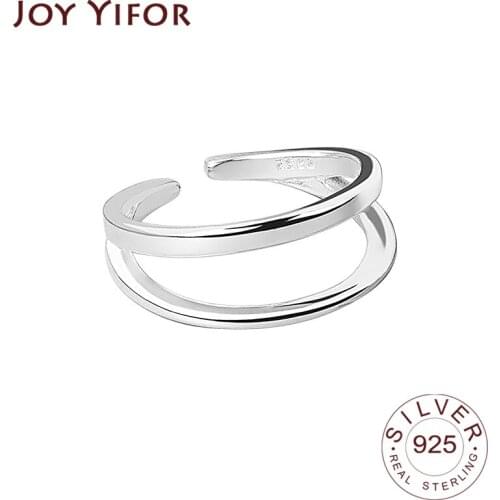 925 Sterling Silver New Simple Double Lines Gold Color Rings Retro Distressed Opening Handmade Ring Fashion Fine Jewelry