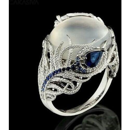 Created Moonstone Opal Flower Inlaid Sapphire Rings Fashion Jewelry Personalized Rings for Women Bijoux Wedding Jewelry Gift