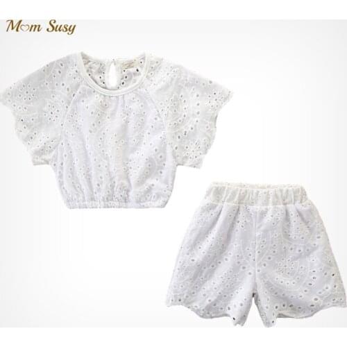 Baby Girl Cotton Lace Clothes Set Crop Top+Shorts 2PCS Summer Girl Princess Tshirt Shorts Suit Vintage Baby Clothing Set 2-7Y