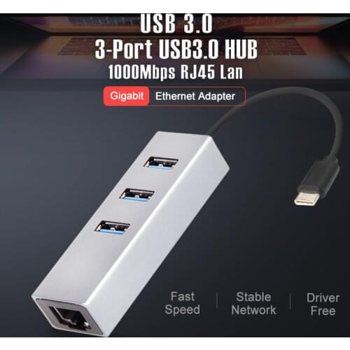 OFCCOM USB C 3.0 Hub Type C Ethernet 3 Ports USB 3.0 with 10/100/1000M Ethernet Adapter Network Card USB Lan For Macbook Windows