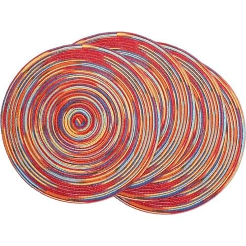 Round Braided Placemats Set of 4 Decorative Colorful Placemats for Dining Tables Holiday Party Decor (Rainbow-Red)