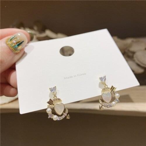 ​ZDMXJL 2021 New Fashion Womens Earrings Fine Love Heart Zircon Pearl Earrings For Women Party Girl Jewelry Gifts Wholesale