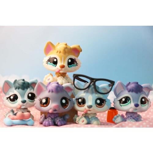 Pet Shop Baby Husky 1013 1810 1683 2036 1752, Blue Husky Puppy Purple body Figures with Accessories Drink Bones Glasses