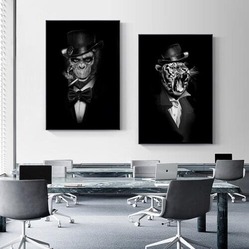 Animal Gentleman Posters and Prints Monkey Lion Suits Canvas Painting Wall Art Decorative Picture for Room Home Decor Cuadro