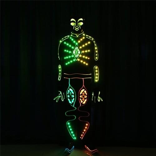 Programmable full color led light costume dj colorful RGB robot men suit dance club wears glowing outfit perform cloth luminous