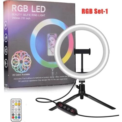 Video Live LED Selfie RGB Ring Light with Tripod Stand Phone Colorful Ring Lamp Photography Lights For Youtube Tiktok Ringlight