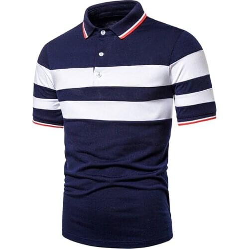 Summer mens POLO shirt fashion two-color horizontal stripes stitching hit color casual short-sleeved T-shirt tops for men