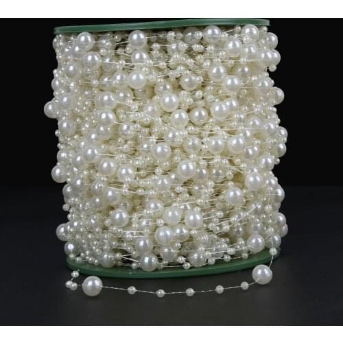 1Roll 5Meters Fishing Line Artificial Pearls Beads Chain for jewelry Making Wedding Decoration Event Party Supplies Beige/White