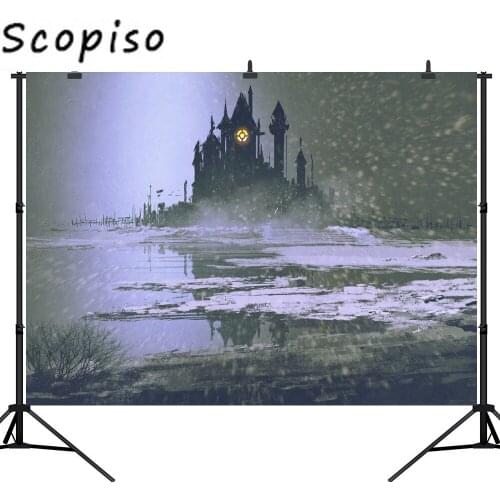 Scopiso Photography Background Terror Snowy Night Lake Castle Halloween Theme Backdrop Professional Photo Studio Prop