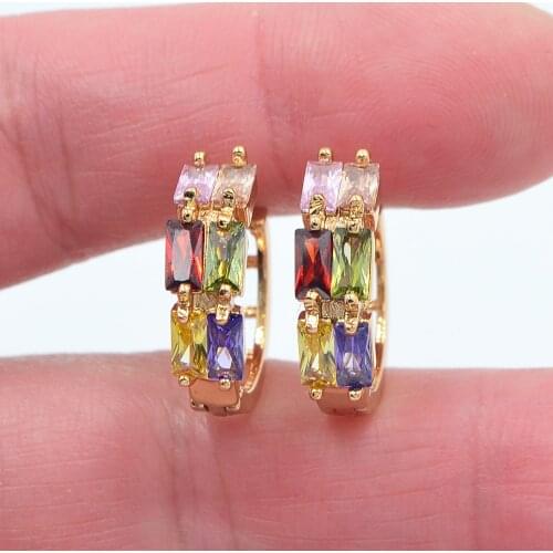 Gold Color Women Stylish Multicolor Cubic Zirconia CZ Huggie Hoop Earrings Jewelry