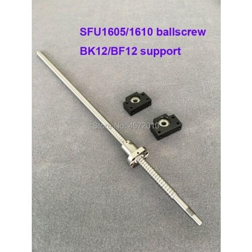 SFU1605 1610 BallScrew 200 300 400 500 600 mm + BK/BF12 End support Rolled Ball screw with single Ballnut for CNC part