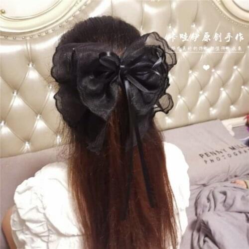 Japanese Lolita Black Big Bow Hairpin Ponytail Barrettes Female Top Clip Headdress