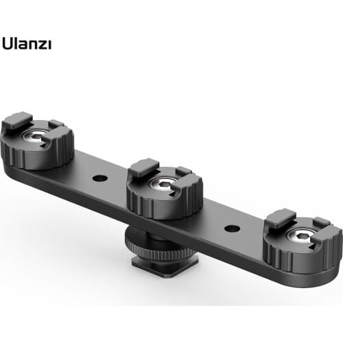 Ulanzi PT-23 Cold Shoe Bracket Vlog Expansion Bracket with 3 Cold Shoe Mounts 180° Rotatable for Mounting LED Video Light Mic