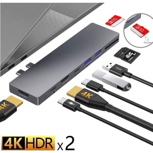 Hot Dual USB C Hub To Dual Display PD SD/TF Card Reader USB Hub Type C 3.1 Adapter Macbook Pro Accessories 8 IN 2 Laptop Dock