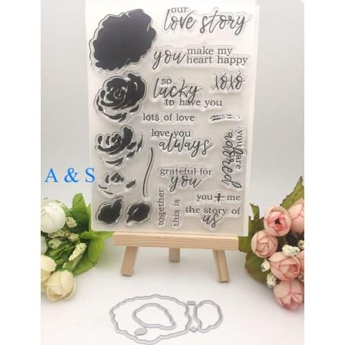 Z54 Love Flower Leaf Metal Cutting Dies Transparent Clear Stamp for Scrapbooking DIY Embossing Folder Template Crafts