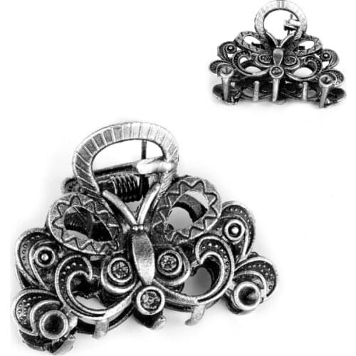 New Fashion Women Girls Hair Claw Ancient Sliver Hair Crab Retro Flower Pattern Hairpins Hair Clips Make UP Hair Accessories