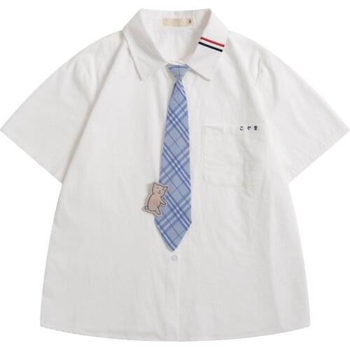 2020 Summer Fashion Japan Style JK Uniform Shirt Tops Women Summer Cotton Blouse White Shirt Tops With Tie Teenage Girls Blouses