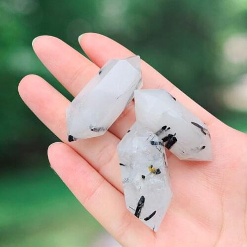 Natural Black Crystal Column Rough Polished Single-pointed Hexagonal White Crystal Energy Column Feng Shui Ornaments Accessories