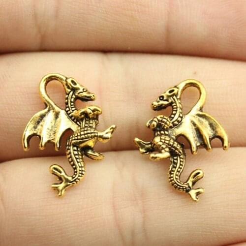 10pcs 21x15mm Dragon Charms Antiuqe Gold Tone Metal Alloy Pendant Accessories DIY Handmade Necklace Jewelry Making Wholesale