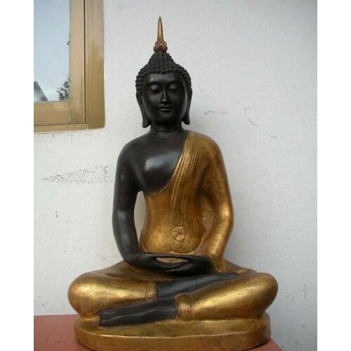 19" Tibet Buddhism Templ Bronze Gilt Thailand Sakyamuni Buddha Statue