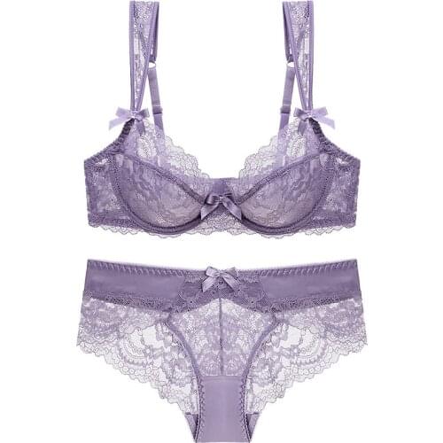 Transparent bra Set For Female Push up Lingerie Underwired Wide Straps Decorate With Bow Underwear Women bra Unlined
