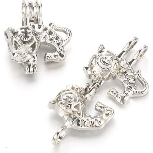 5pcs Cute Tiger Pearl Cage Locket Pendant Jewelry Making Bead Cage Aroma Essential Oil Diffuser Box For Oyster Pearls