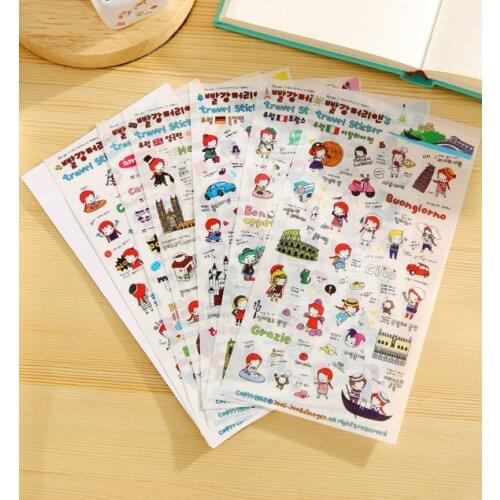 6pcs/lot Kawaii travel PVC Sticker DIY Scrapbook Diary Phone Decoration Paper Sticker for Kids Gifts