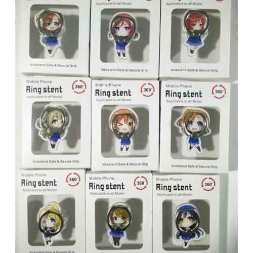 9 Pcs/lot Anime lovelive Finger Ring Mobile Phone Stand Holder Acrylic 360 Degree love live Ring Stent Action Figure Toy gift
