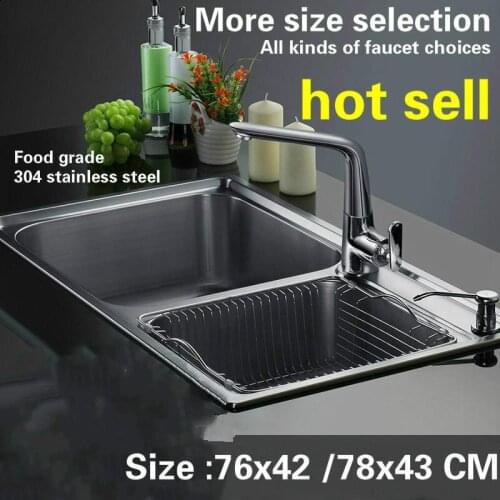 Free shipping large kitchen sink 0.8 mm thick food grade 304 stainless steel normal double groove hot sell 760x420/780x430 MM