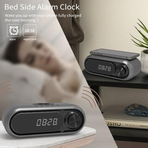 Wireless Charger Alarm Clock Bluetooth Speaker LED Smart Digital Clock Table Electronic Desktop Clocks Fm Radio USB Fast Charger