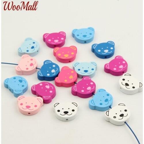 30Pcs Multicolor Bear Natural Wooden Beads Loose Spacer Beads For Jewelry Making DIY Bracelet Necklace Accessories 19x25MM