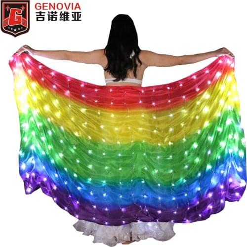 Belly Dancing Colorful Popular Stage Performance Props 200 Pieces Lamps Rectangle LED Real 100% Silk Scarf Vei